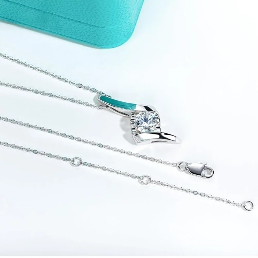 Certified 18k White Gold Pendant Necklace 1CT Moissanite Diamond S925 Elegant